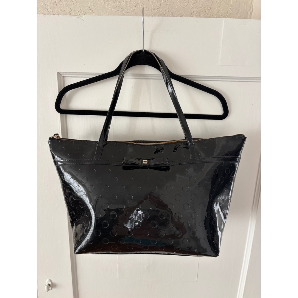 Kate Spade Black Patent Leather Polka Dot Bow Tote Bag Shoulder Purse